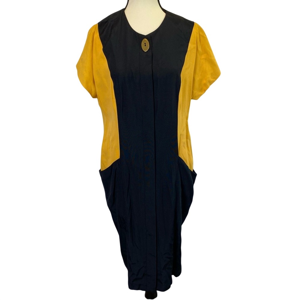 Sheri Martin‎ Women's Vintage Size 10 Midi Dress Button Front Colorblock